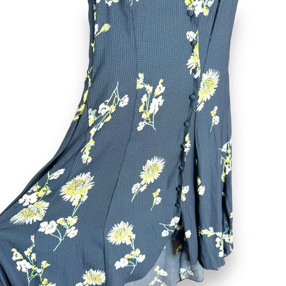 Free People Floral Wrap Lost in Your Midi Blue Asymmetrical Button Dress Size XS - Picture 8 of 15